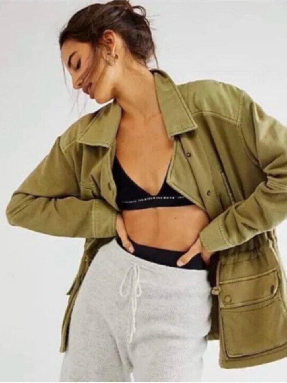 Free People We The Free Saturday Utility Jacket Sweet Sage Olive Green Small